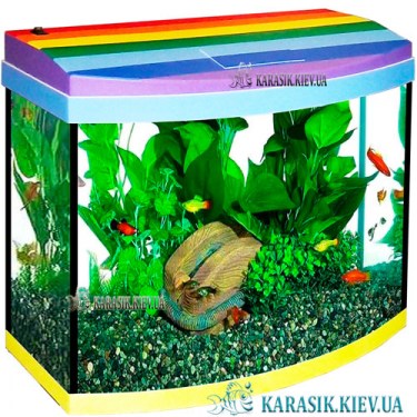 Аквариум с Крышкой О-15 LED овал 35*17*32 (Радуга) | Цветной Аквариум